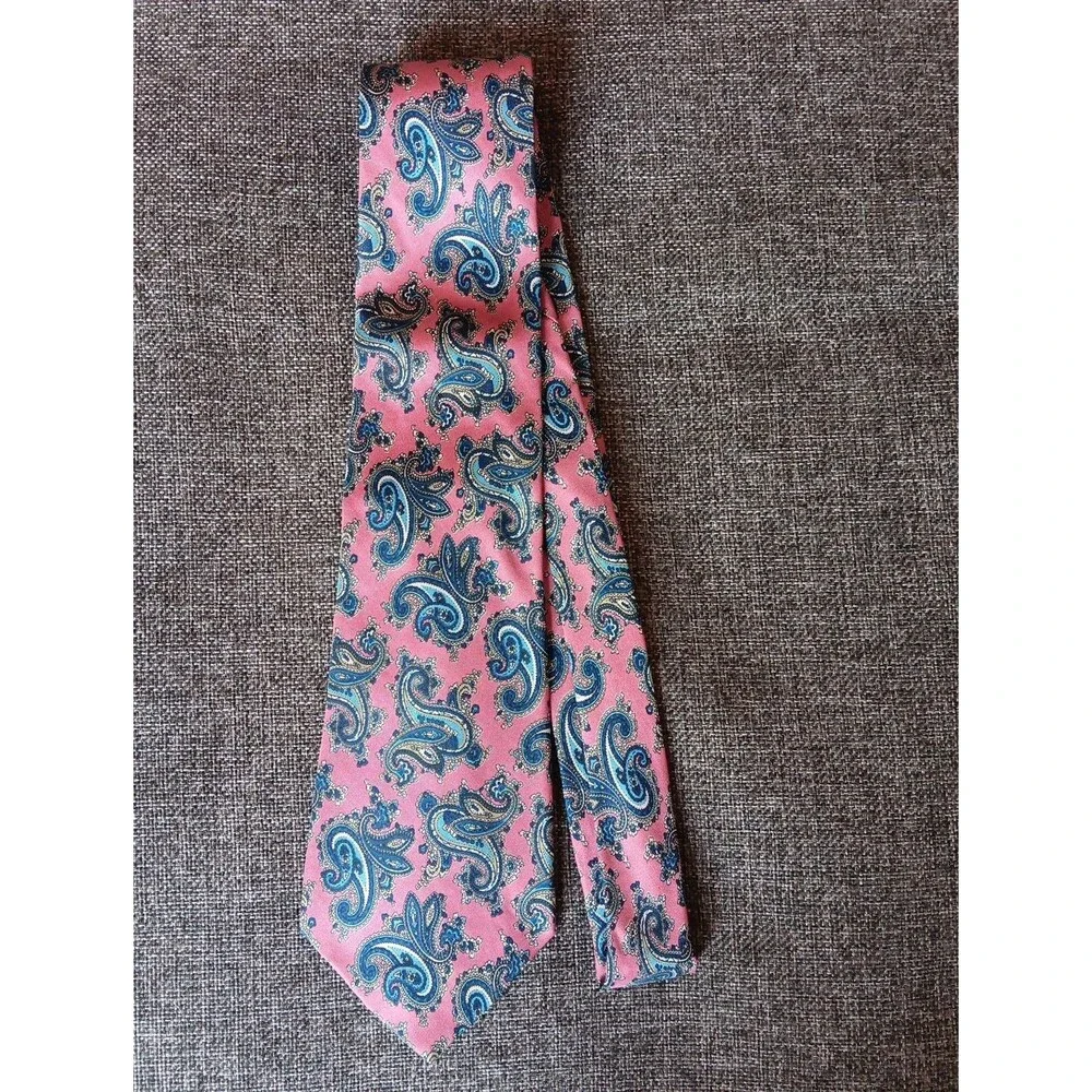 Tie 70s 80s 90s Y2K Mens Hardy Amies Silk Pink Blue Paisley 3.75 Wide 60 Long